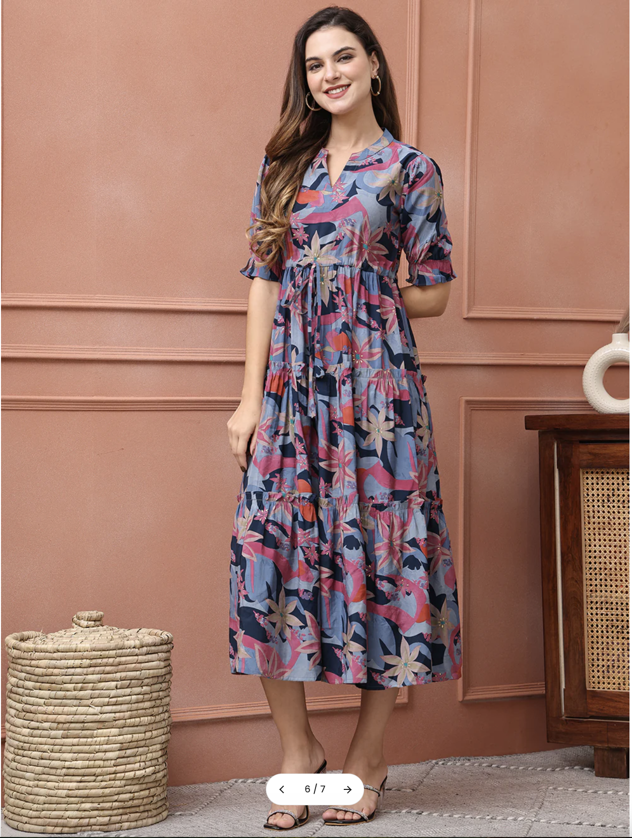 Azure Bloom Print Midi Dress